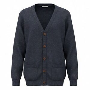 J.Crew Womens Navy Blue Marled Wool Linen Blend V-Neck Cardigan Sweater Size M